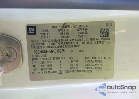 2016 Chevrolet Colorado Wt from USA, damaged, VIN 1GCHSBE36G1375925